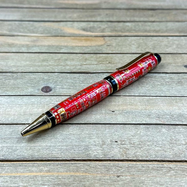 Real red circuit board ballpoint pen for IT professional, computer science, programmers, and technology. Motherboard Pen in Gold Plating