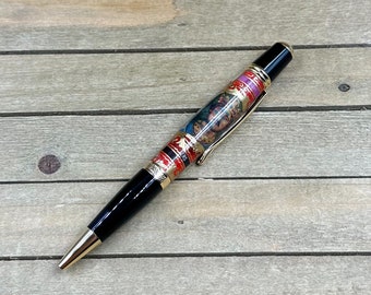 Custom handturned ballpoint pen with cast cigar labels/bands perfect for dad or grandpa. One of a kind Valentine's Gift, Cigar Room