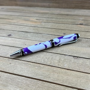 Handcrafted Purple Cigar Pen, Purple and White Ballpoint Pen, Refillable Purple Pen