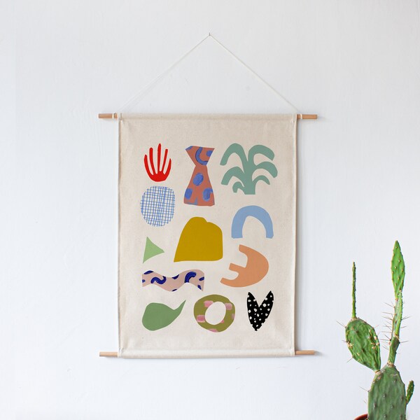 Handgemachte Stoff Wandbehang mit original-Druck von Renske Herder |  Textiel Poster - Wandkleed |