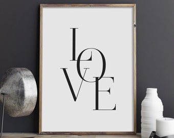 Love Printable Wall Art, Love Sign, Affiche de chambre à coucher moderne, Inspirational One Word Minimalist Typography Print, Home Decor, INSTANT DOWNLOAD