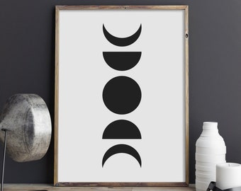 Moon Phases Print, Lunar Moon Cycle Poster, Minimal Printable Wall Art, Bohemian Bedroom Sign , Witchy Home Decor, INSTANT DOWNLOAD