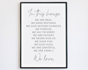 In This House Print, In This House Sign, House Rules Poster, Living Room Printable Wall Art, Inspirational Family Quote, INSTANT DOWNLOAD