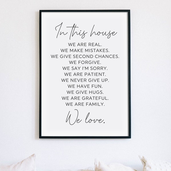 In This House Print, In This House Sign, House Rules Poster, Living Room Printable Wall Art, Inspirational Family Quote, INSTANT DOWNLOAD