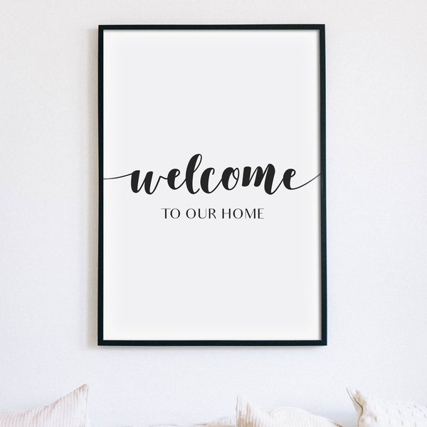 Welcome To Our Home Printable Wall Art, Welcome Sign, Entry Room Typography Print, Entranceway Hallway Decor, Hygge Quote, INSTANT DOWNLOAD