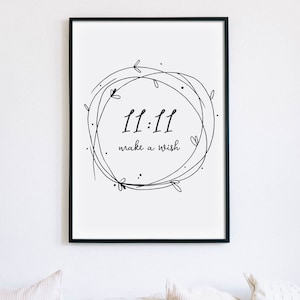 Impresión "Pide un deseo 11:11", signo del número angelical, póster de afirmación, manifestación 11:11, arte mural imprimible inspirador, descarga instantánea