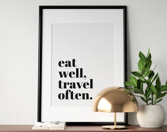 Eat Well Travel Often Print, Adventure Quote Poster, Inspirational Printable Wall Art, Motivational Sign, Wanderlust,  INSTANT DOWNLOAD