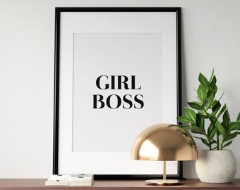 Girl Boss Printable Wall Art, Office Poster, Motivational Printable, Typography Print, Feminist Quote, Home Office Decor, INSTANT DOWNLOAD