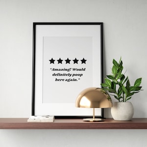 Would Poop Here Again Printable Wall Art, 5 Star Bathroom Review Print, Toilet Poster, Bathroom Sign, Funny Loo Quote, INSTANT DOWNLOAD