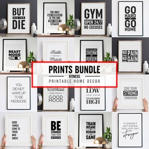 Digital Prints BUNDLE, 16 Posters, Fitness Quotes, Motivational Printable Wall Art, Gym Signs, Workout Motivation, INSTANT Download