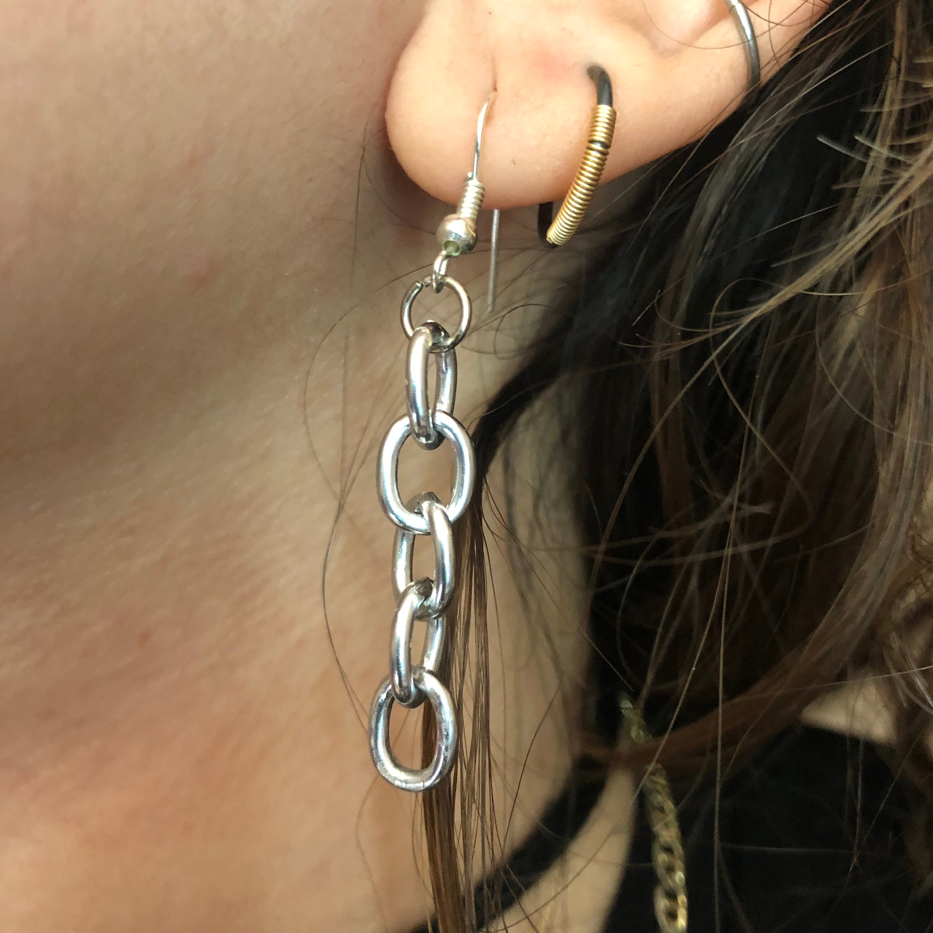 Minimal silver chain link earrings Etsy