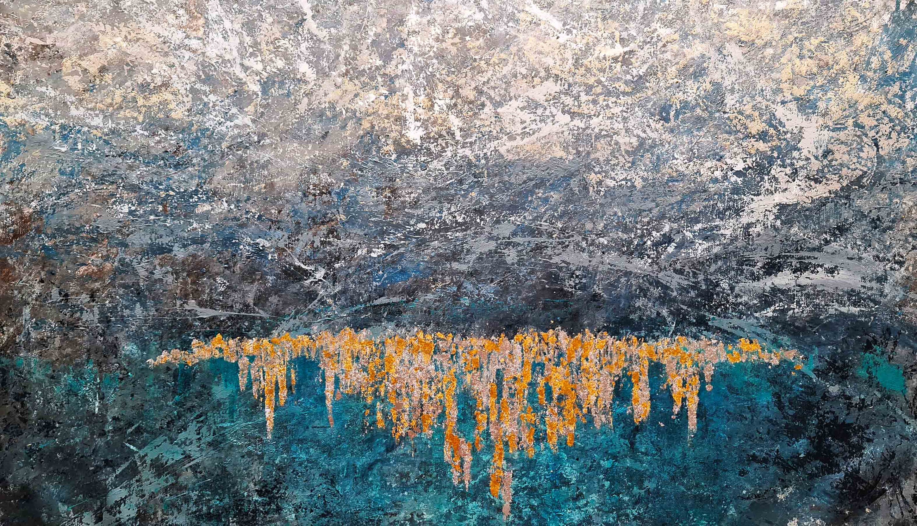 Grey gold abstract painting Gray gold artwork Minimalist Etsy