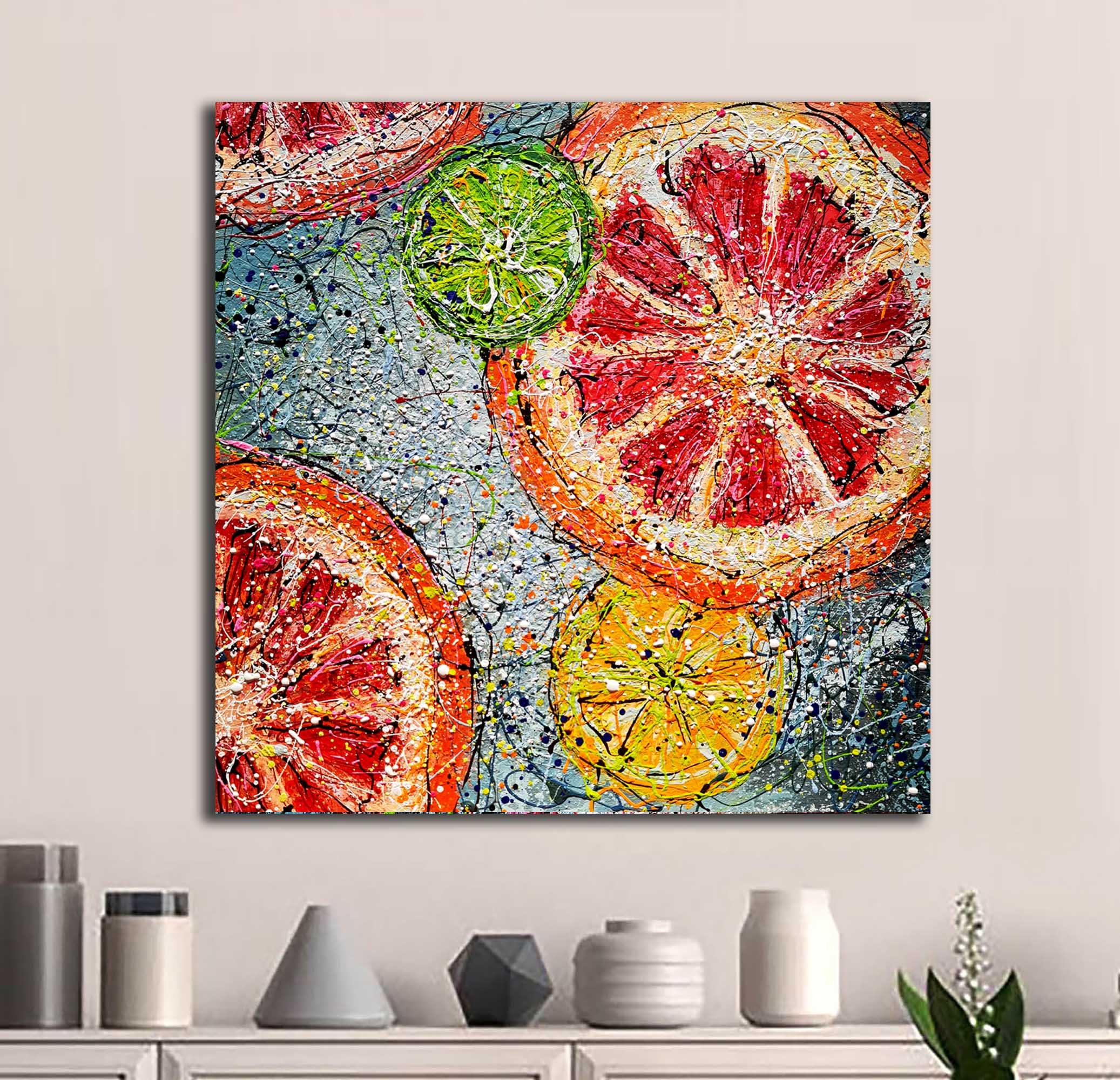 Citrus fruits Kitchen wall decor Colorful fruits painting Lime Etsy
