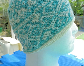 Pale Blue and white Fair Isle Hat