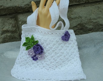 White Crochet Bag with colourful flower decoration