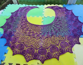 Purple Hand Knitted Semi Circular Lace Shawl