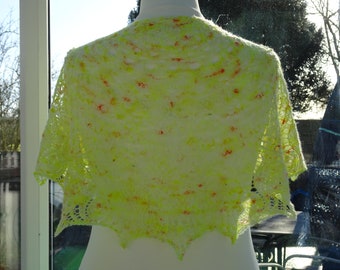 Spring inspired Hand Knitted Yellow Lace Shawl