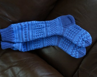 Knee-High Socks. Designed and Knitted by Pauline in a variety of colours