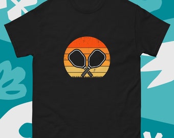 Retro Pickleball T-Shirt: Sunset Paddle Design