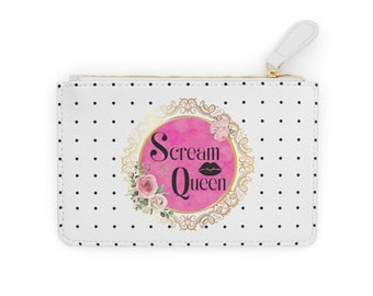 Scream Queen - Tiny Black Polka Dots on White - Mini Clutch Bag