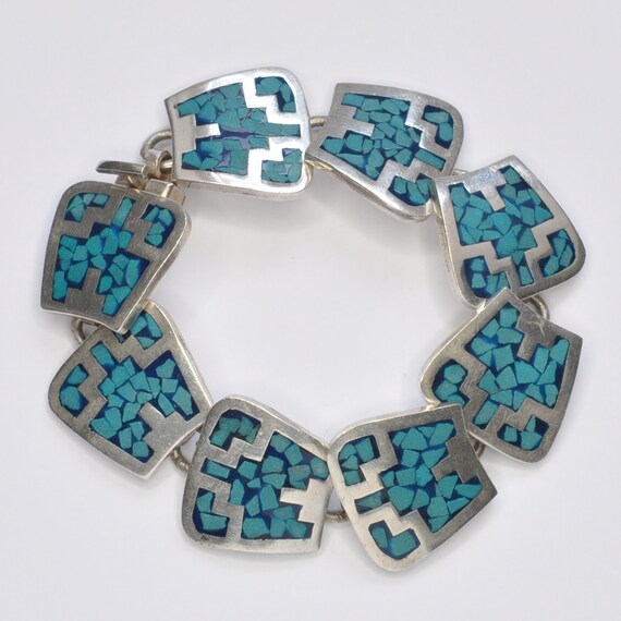 Vintage Mexican Silver and Turquoise Bracelet - Etsy