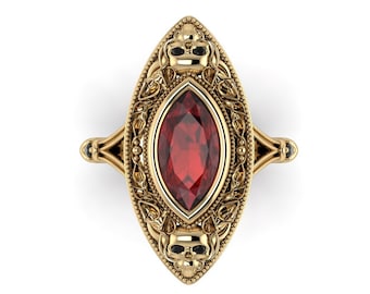 CALLA : Calla Lily Skull Ring | Victorian Inspired | Skulls | Filigree | Scrollwork | Garnet | Black Diamond Ring