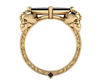 RIDDLE : XL Skull & Snake Scrollwork Ring | Black Onyx and Black Diamonds - Dark Wizard Inspired Ring!