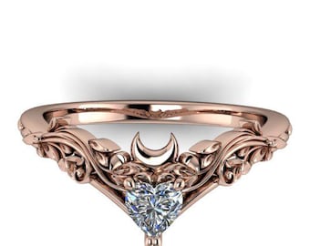 FLOWER MOON : Floral Heart Ring | .25ct Diamond Heart Ring | Promise Ring | Dainty Engagement Ring