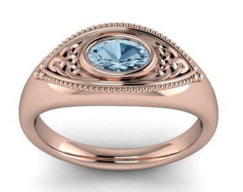 IRISH EYES : Celtic Aquamarine Engagement Ring | Gypsy Set Ring | Celtic Knotwork Ring |  Irish Engagement Ring