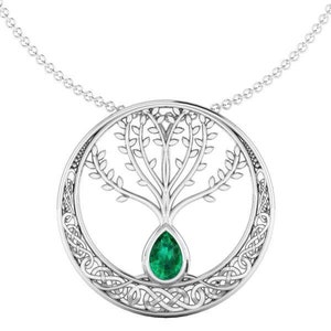 CRANN BETHADH : Celtic Tree of Life Pendant with Emerald | Tree of Life Necklace | Celtic Jewelry | Irish Jewelry