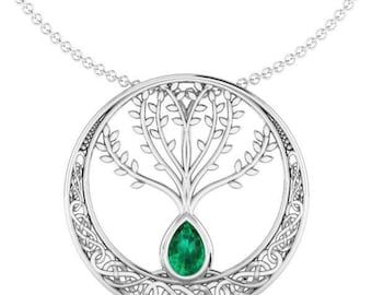 CRANN BETHADH : Celtic Tree of Life Pendant with Emerald | Tree of Life Necklace | Celtic Jewelry | Irish Jewelry