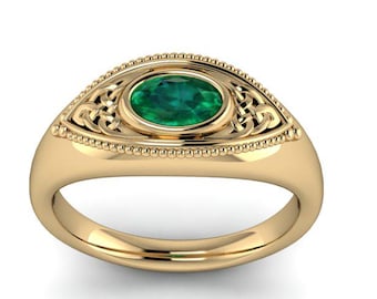 IRISH EYES : Celtic Emerald Engagement Ring | Gypsy Set Ring | Celtic Knotwork Ring |  Irish Engagement | Choice of natural or lab created