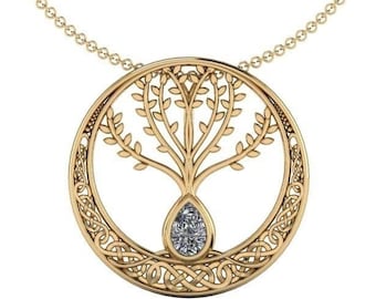 CRANN BETHADH : Celtic Tree of Life Pendant with Diamond | Tree of Life Necklace | Celtic Jewelry | Irish Jewelry
