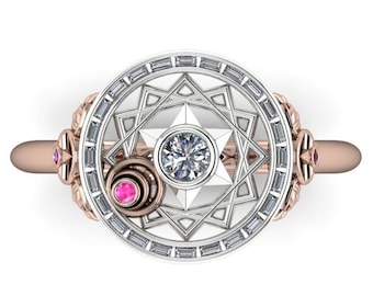CHERRY BLOSSOM SIGIL : Anime Inspired Engagement Ring | Star Engagement Ring | Promise Ring | Friendship Ring | Diamond & Pink Sapphire