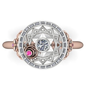 CHERRY BLOSSOM SIGIL: Anime Inspirierter Verlobungsring | Stern Verlobungsring | Versprechen Ring | Freundschaftsring | Diamant & rosa Saphir