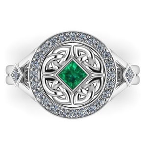 QUATERNARY KNOT : Celtic Engagement Ring | Emerald & Diamond Ring | Celtic Knotwork Ring | Irish Engagement Ring