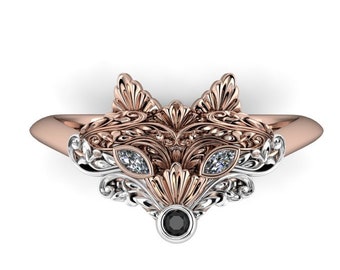 KITSUNE : Fox Face Ring | Power Animal Ring | Fox Spirit Animal | Fox Totem | Fox Engagement Ring | Gold or Platinum Fox Ring