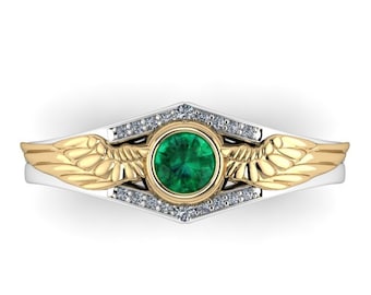 KEEPER : Two Tone Wedding Ring or Engagement Ring in your choice of metals with Natural Emerald & Canadian Diamonds - Wizard Inspired Ring!