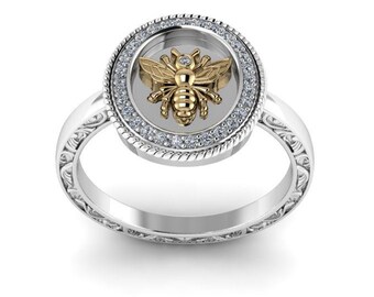 QUEEN BEE : Honey Bee Ring | Unique Engagement Ring | Diamond Bee Ring | Bee Signet Ring | Honey Bee | Queen Bee | Bee Priestess