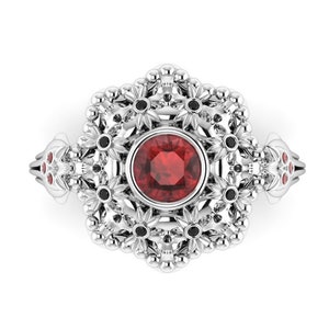PERSEPHONE : Skull Engagement Ring | Greek Goddess Inspired | Skulls and Flowers | Sugar Skull | Garnet Ring | Black Diamond Ring