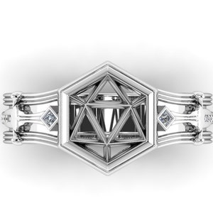 DIAMOND D20 - Sword & Stone: RPG Inspired Ring, Signet Ring, Wedding Ring, Male Engagement Ring set with Diamonds in Silver, Gold or Plat