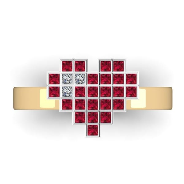 PIXEL HEART : Retro Video Game Inspired Natural Ruby and Diamond Ring | Promise Ring | Engagement Ring | Your Choice of Metals!