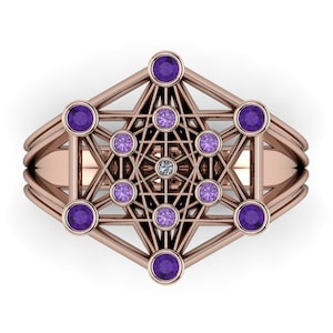 METATRON - CHAKRA COLORS : Unique Gemstone Ring | Sacred Symbol | Metatron&#39;s Cube | Merkabah | Sacred Geometry | Engagement Ring