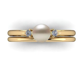 DAINTY: Pearl Wedding Set with your choice of diamonds or gemstones
