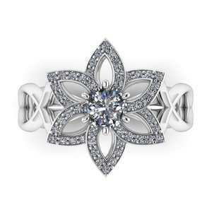 ELENTARI : Elvish Inspired Engagement Ring | Diamond Flower Ring | Unique Diamond Ring | Woodland Wedding Ring | Diamond Halo Ring