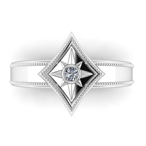 ESTEL : Elvish Inspired Wedding Band | Diamond Star Signet Ring | Male Engagement Ring | SS 10k 14k 18k Platinum