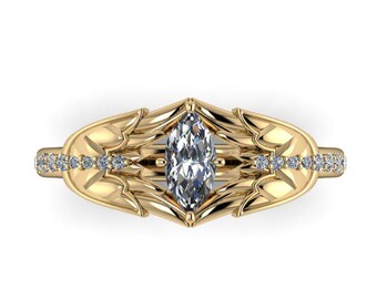 SERAPHIM: Pierścionek zaręczynowy z diamentem anielskim | Pierścionek obietnicy | Pierścionek na prawą rękę | Pierścionek z diamentem markiza | Pierścionek ze skrzydłami | Pierścionek anioła