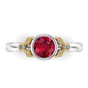 WINGED : Bezel Set Engagement Ring set with Ruby and Diamonds - Wizard Inspired Ring!