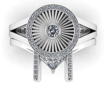 ENGAGE! : Futuristic Engagement Ring & Wedding Band Set | Sci Fi Ring | Fantasy Diamond Ring | Star Ring | Space Ring | Geek Engagement Ring