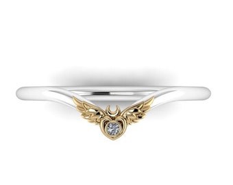 LOVE MOON : Anime Inspired Heart Band | Simple Engagement Ring | Promise Ring | Friendship Ring | Moon Ring | Winged Heart Ring